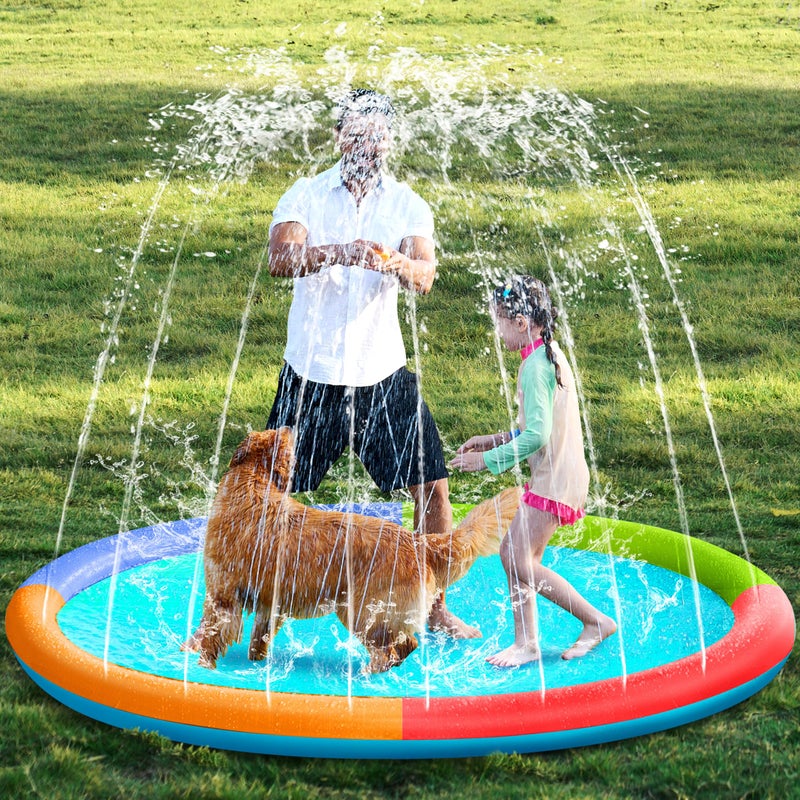 SLOOSH Non-Slip Splash Pad Sprinkler - Outdoor Water Play Toys Backyard Fountain Mat for Toddlers Kids Dogs, Thickened Sprinkler Outside Pool Party Durable for Girls Boys Pets (72in, Multicolor) - Image 1